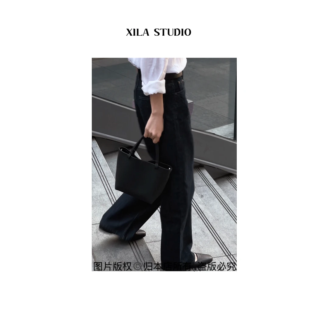 【XILA】日本进口原浆牛仔丹宁高腰直筒牛仔裤