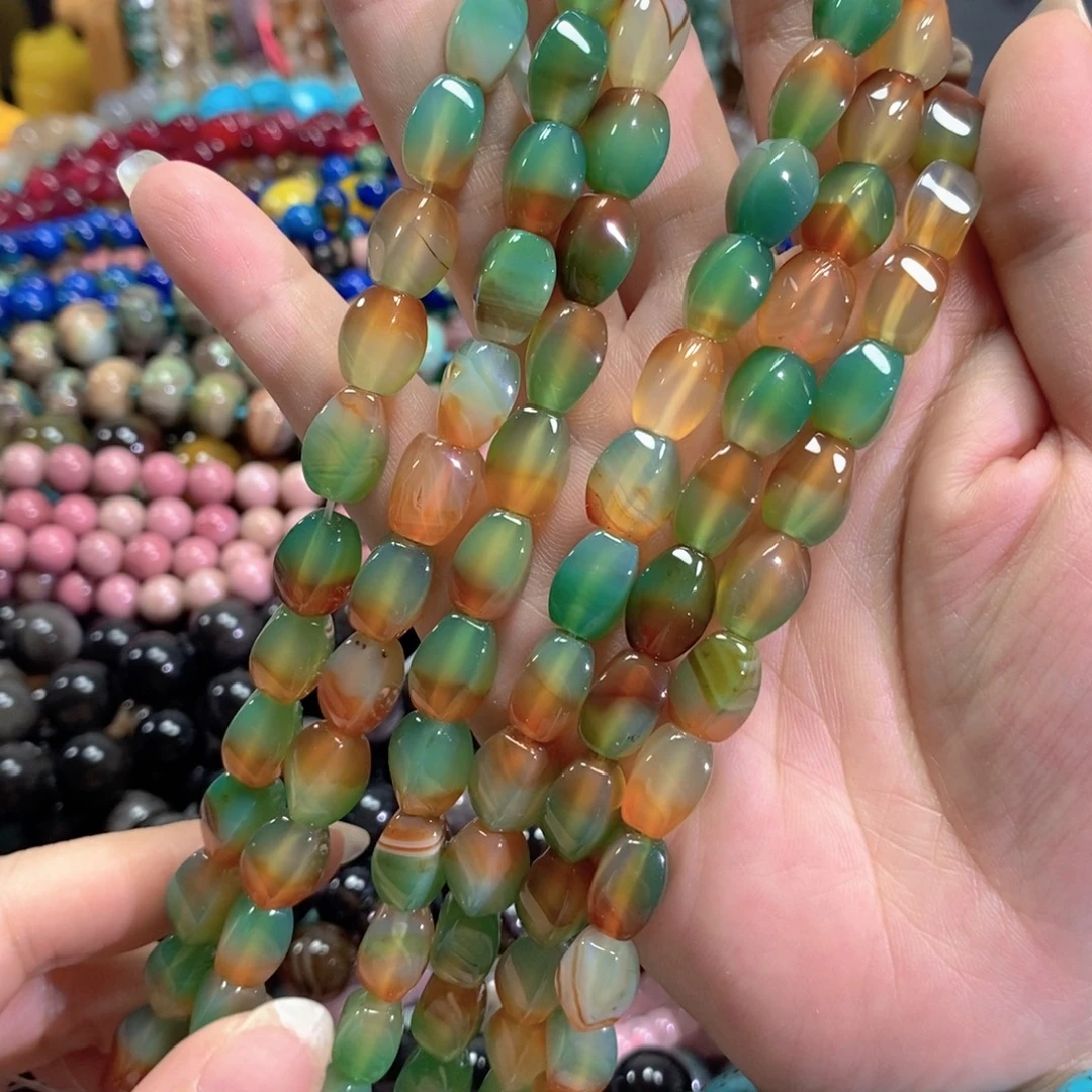 玛瑙/玉髓未镶嵌珠宝半成品孔雀玛瑙扭珠一条卡8*12mm