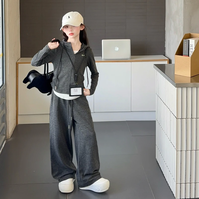 女童春秋款韩版休闲运动卫衣套装2025新款中大童洋气时髦儿童秋装