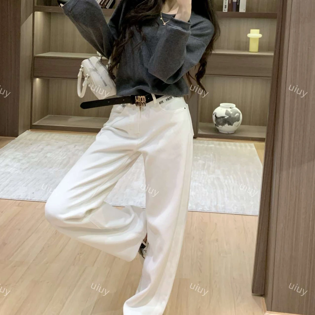 （大發）秋冬新品字母刺绣高腰显瘦窄版阔腿直筒牛仔裤网红百搭气质