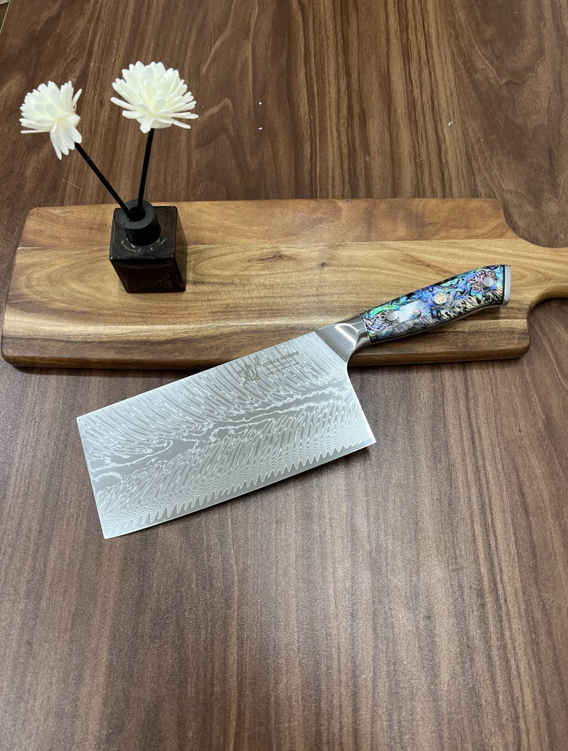 外贸尾单 荒 海洋系列鲍鱼壳大马士革大菜菜刀 不能砍 纯切