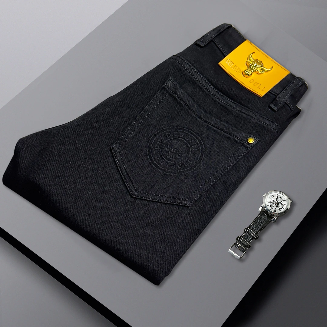 男士秋冬磨毛加厚欧货修身小直筒牛仔裤中高腰水洗重工艺百搭弹力