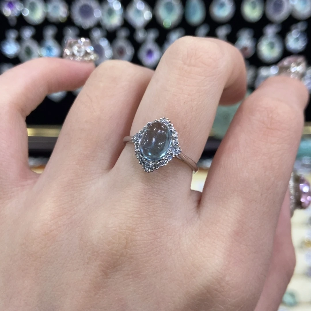 戒圈银S925镶嵌海蓝宝石