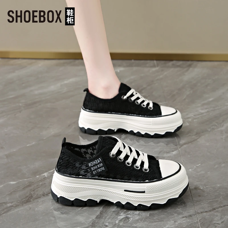 达芙妮集团旗下爆款帆布鞋女2025新款厚底松糕小白鞋单网休闲板鞋