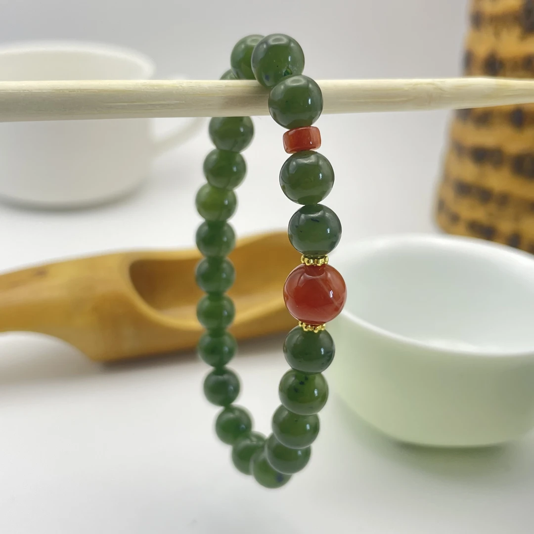 Z07和田玉(碧玉)手链清冷氛围感百搭气质女士素圈玉手串