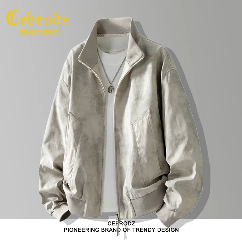 法国Cebrodz春季秋季百搭日系男士提花夹克夹克免烫帅气宽松休闲