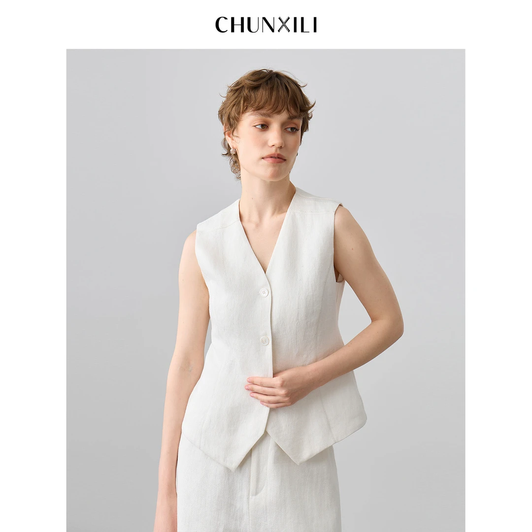 CHUNXILI/春熙里时尚亚麻马夹 夏季设计感无袖上衣D07S52071
