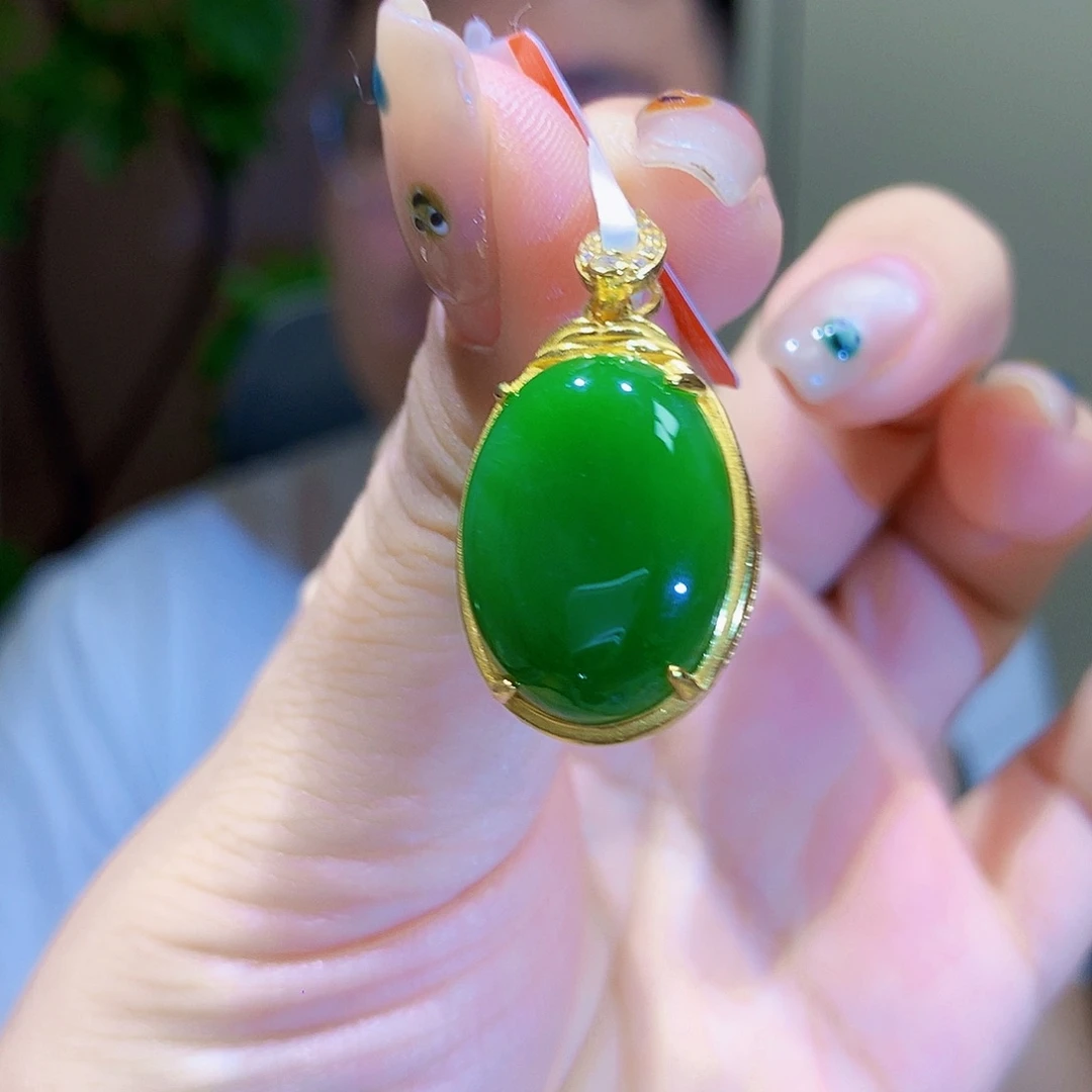 和田玉（碧玉）银S925镀金镶嵌颈饰