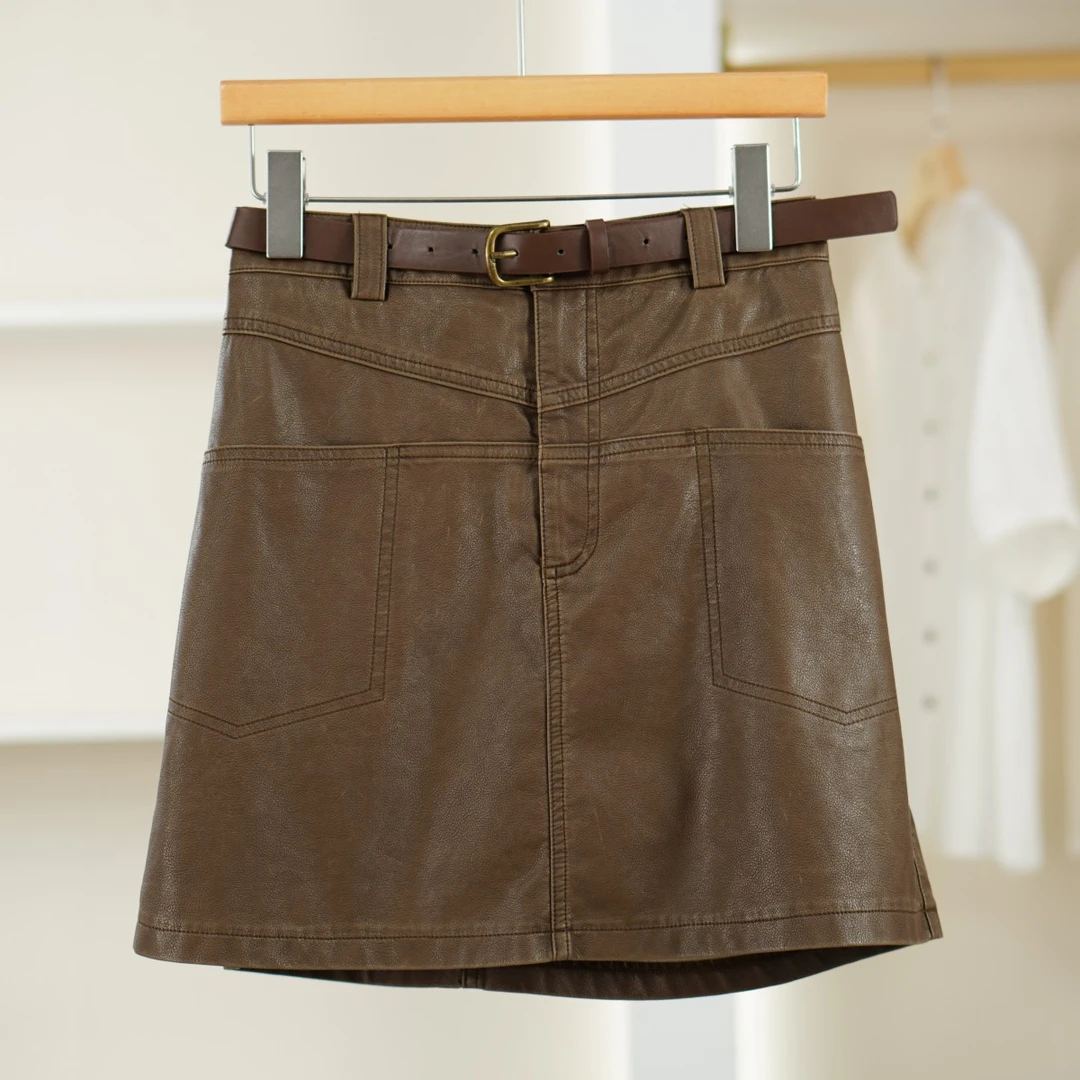 麦迪尚品【Miss-O】50522325 春秋时尚简约皮半裙品牌撤柜