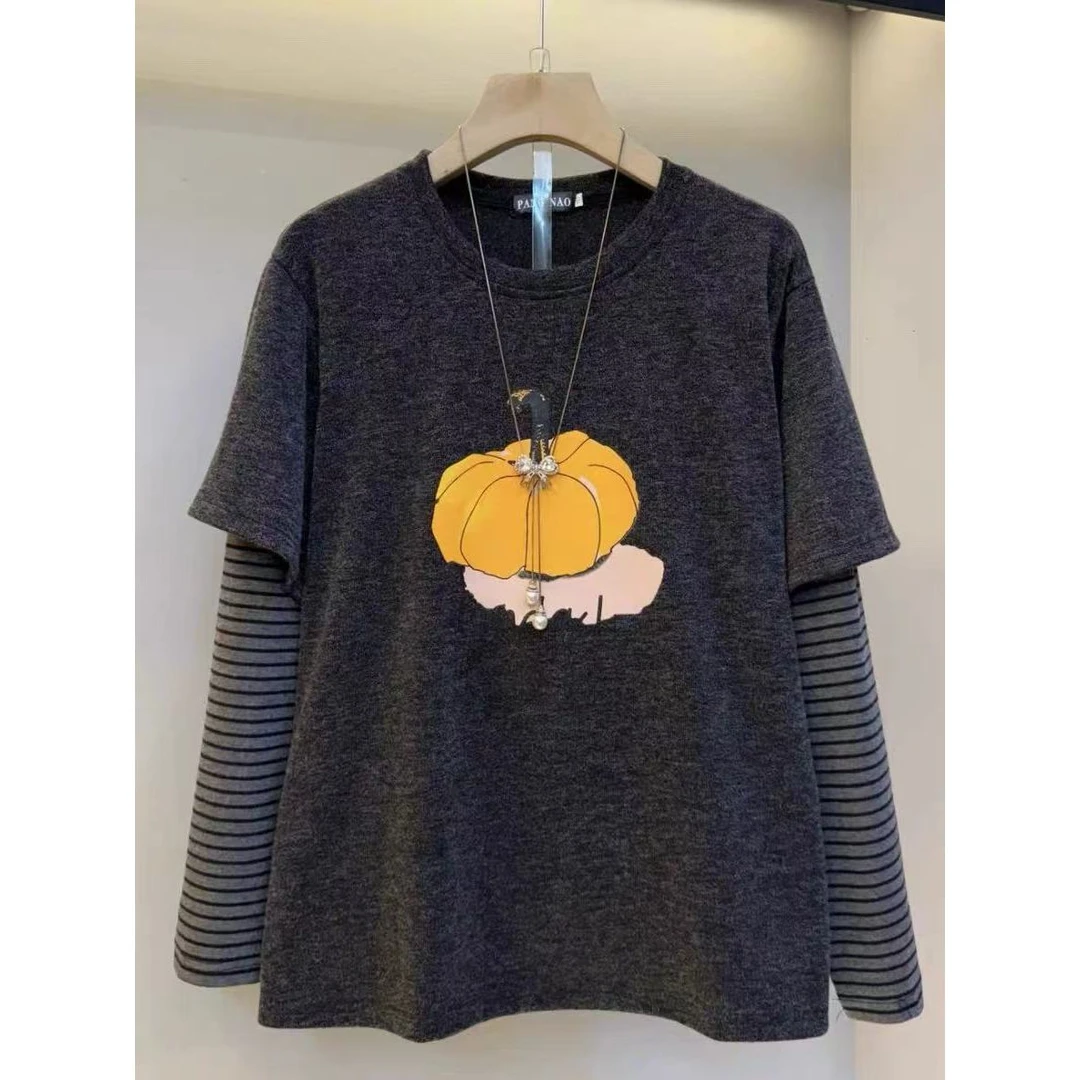 大漂亮家减龄韩版假两件衫T恤