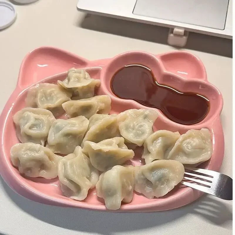HelloKitty陶瓷盘子家用卡通分格餐盘饺子盘菜盘水果早餐盘餐具LQ