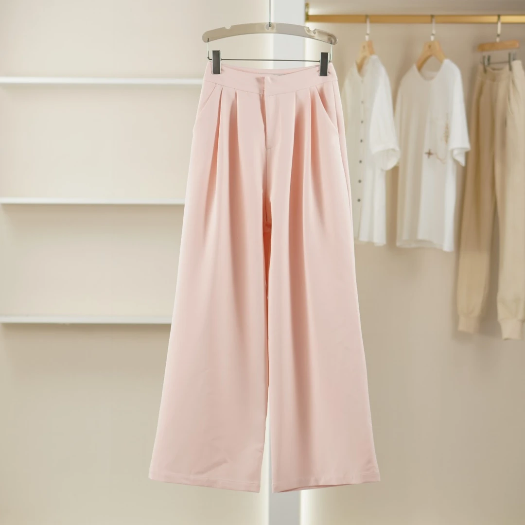 麦迪尚品 5042708 春夏薄款气质阔腿长裤粉色品牌撤柜女装
