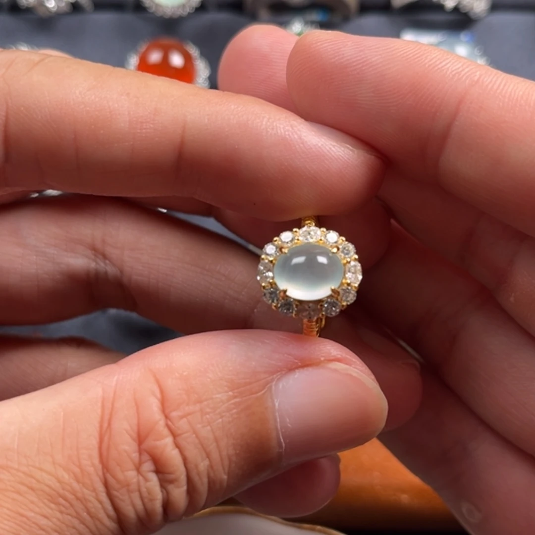 翡翠银S925镶嵌戒指缅甸翡翠A货