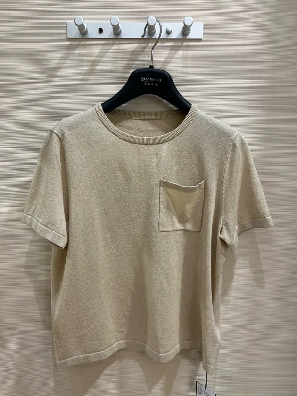 圆领宽松型纯色口袋针织短袖T恤春夏简约潮牌山系