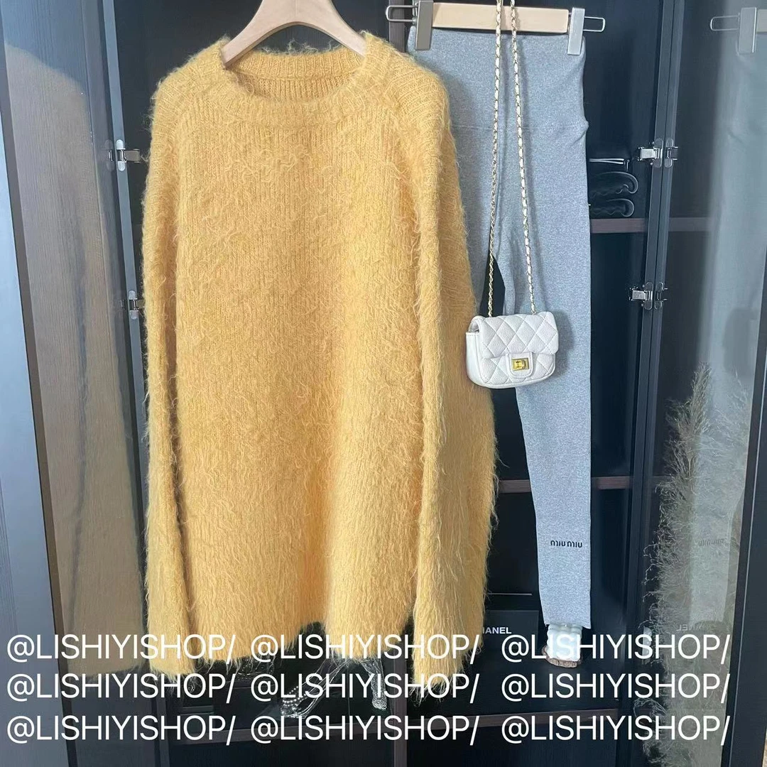 【李十一LISHIYI】圆领长袖针织衫女宽松套头百搭毛衣C023