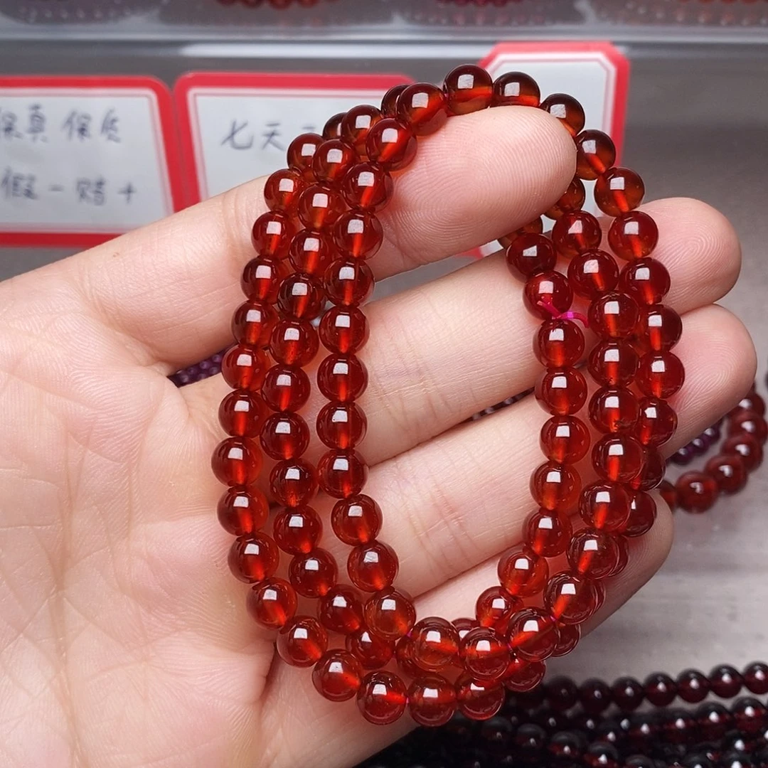 手链未镶嵌石榴石卡6高品质橙红三圈