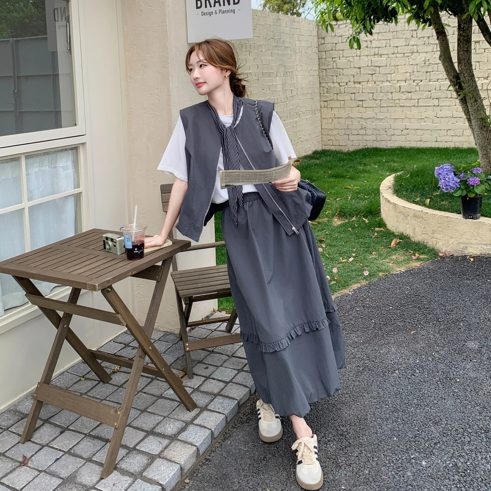 夏日ootd五一穿搭一整套爆款高级感工装马甲半身裙三件套时尚休闲