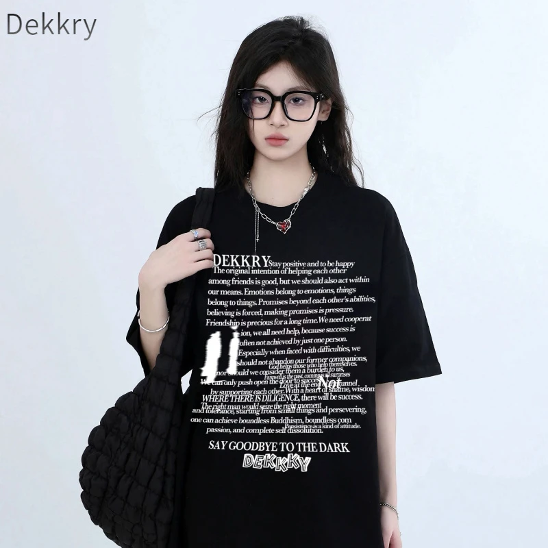 Dekkry夏季休闲t恤日常短袖T恤小众半袖时尚百搭复古情侣春夏