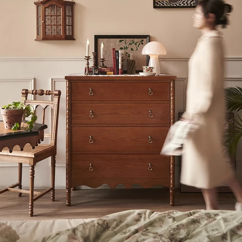 法式中古风斗柜梳妆台一体卧室床头柜客厅玄关收纳储物柜复古柜子