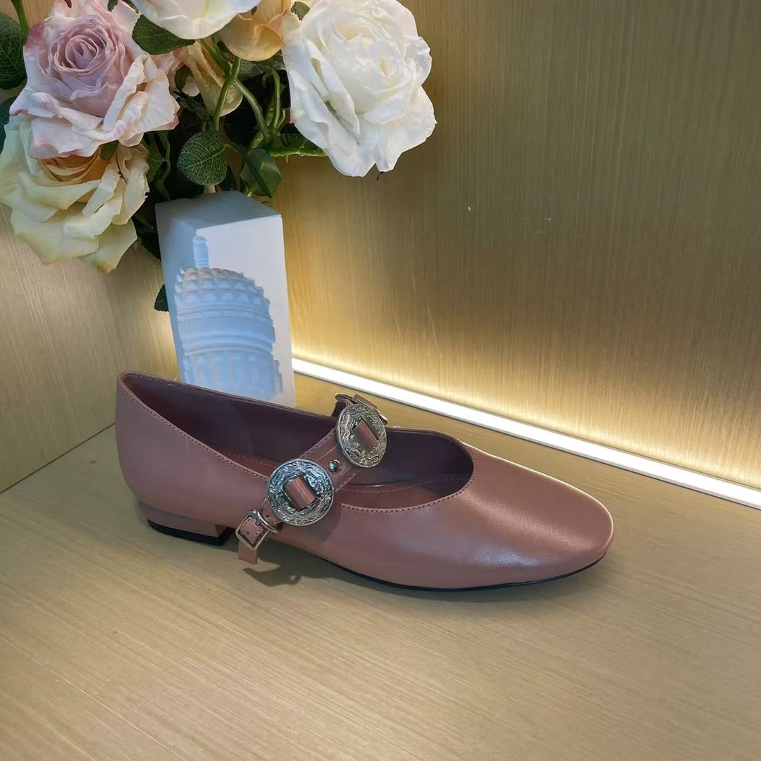 965【粉色】春季新款小圆头低跟浅口纯手工真皮牛皮单鞋C【2cm】