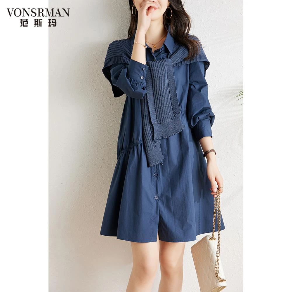 衬衫连衣裙女士秋季2025新披肩两件套宽松修身看起来优雅的a字裙a