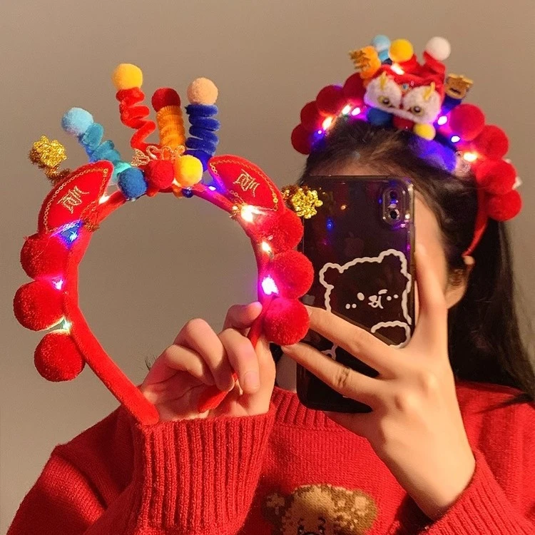 会发光的发箍红色球龙年发箍女秋冬新年发饰头饰2025新款头箍女
