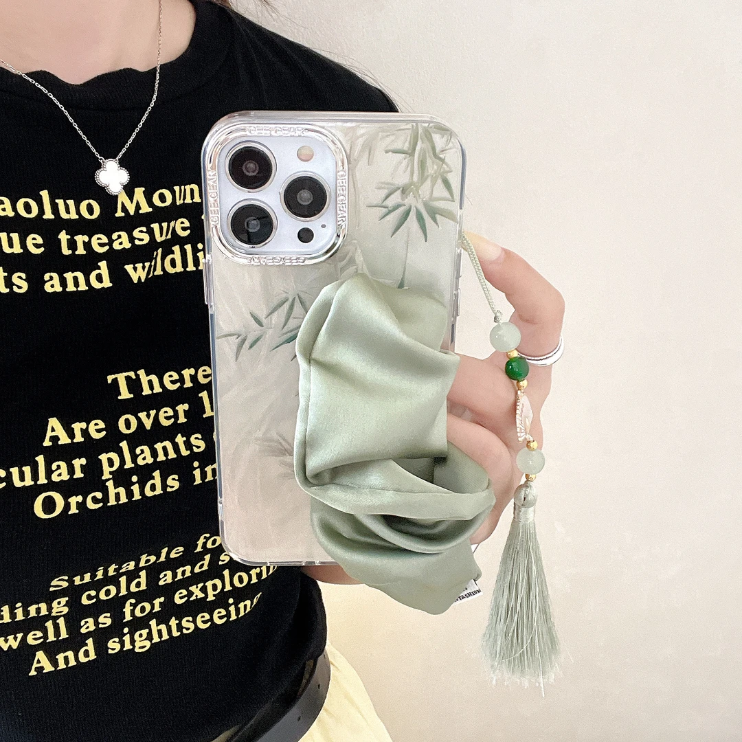 适用华为羽纱小清绿色竹子丝巾腕带p70Ultra手机壳m70保护套女款