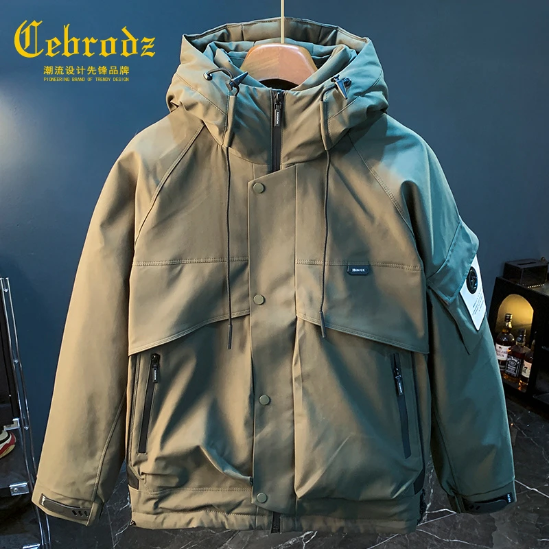 法国Cebrodz高端男士羽绒服冬季连帽保暖抗寒男户外休闲工装外套