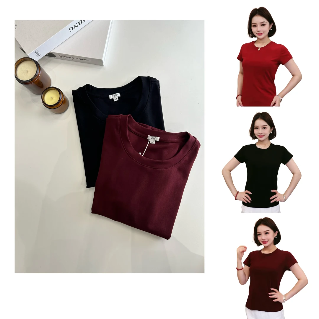 E&N棉T恤女款夏季E205CT062正肩修身显瘦百搭圆领短袖休闲时尚