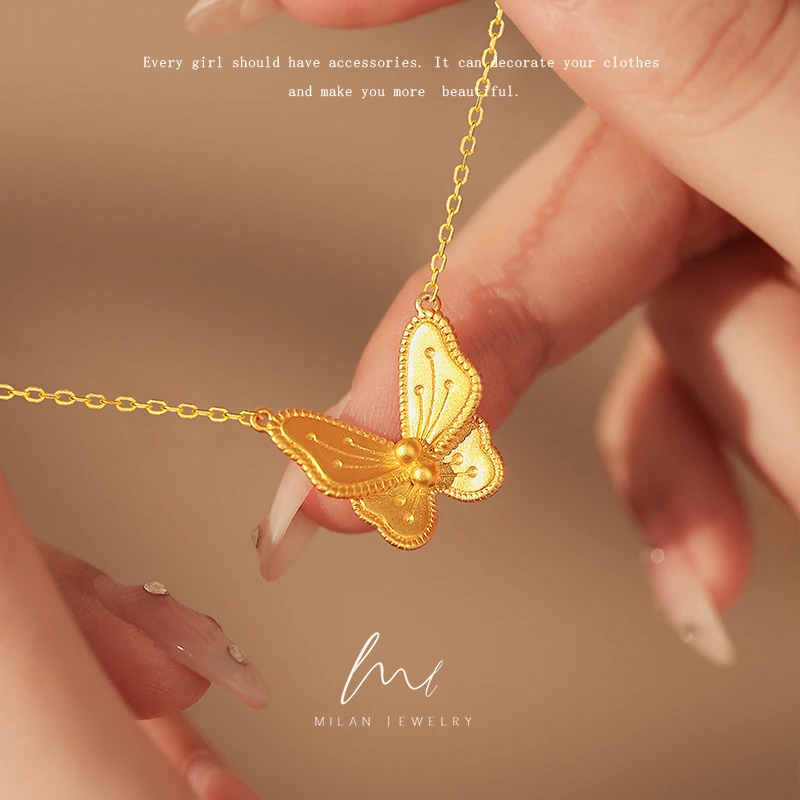 秘蓝 坠链均925银 金蝴蝶项链/高级百搭时尚轻奢小众设计感锁骨链