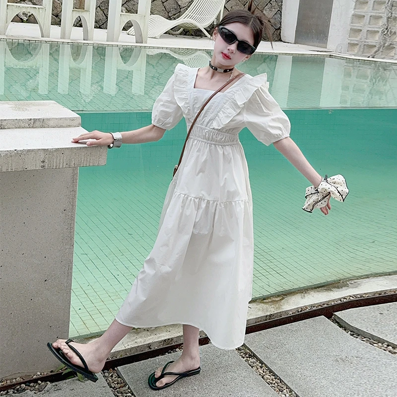 女童洋气连衣裙2024夏季新款时髦泡泡袖裙子女孩宽松甜美公主裙潮