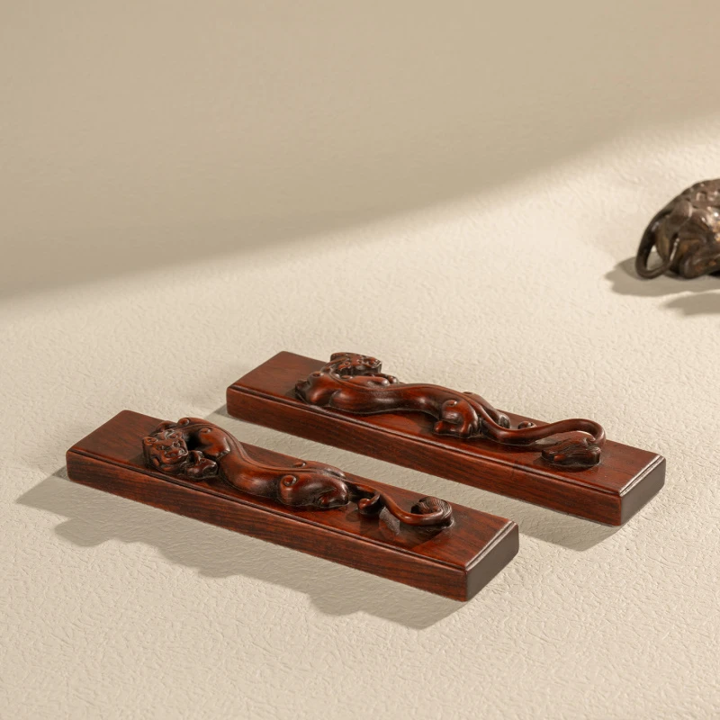 清代 黄花梨螭龙衔灵芝镇纸（一对）古董收藏海南黄花梨镇尺摆件