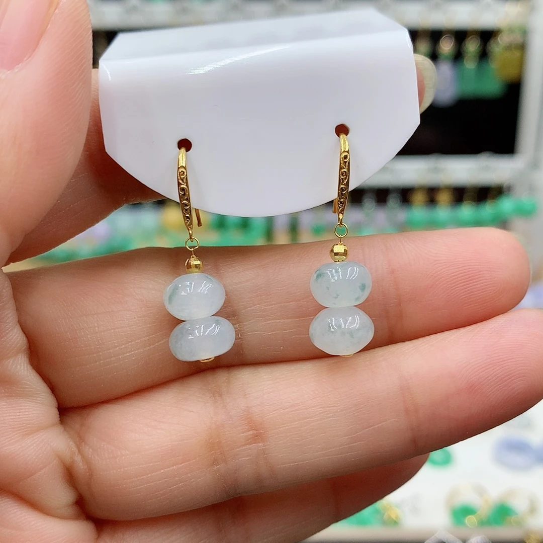 翡翠耳饰18K金镶嵌的