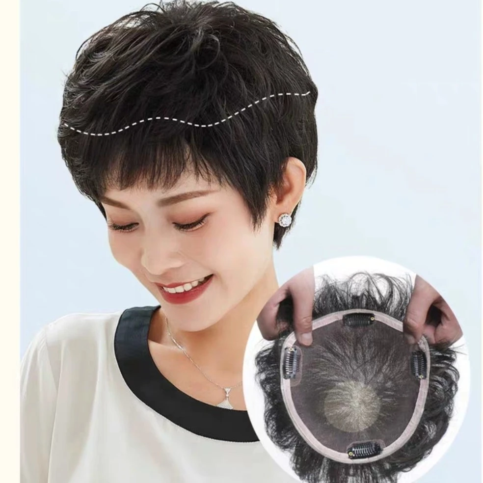 女士全手织夏季轻薄款头顶短发补发片