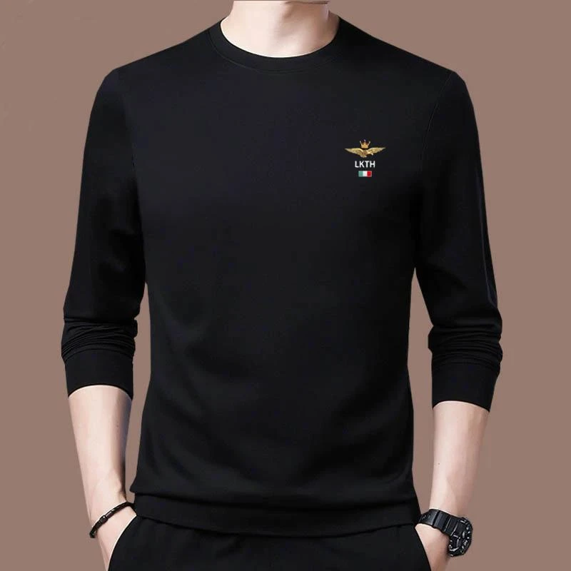 2025秋冬新款轻奢百搭痞帅修身男士长袖t恤时尚休闲圆领卫衣潮