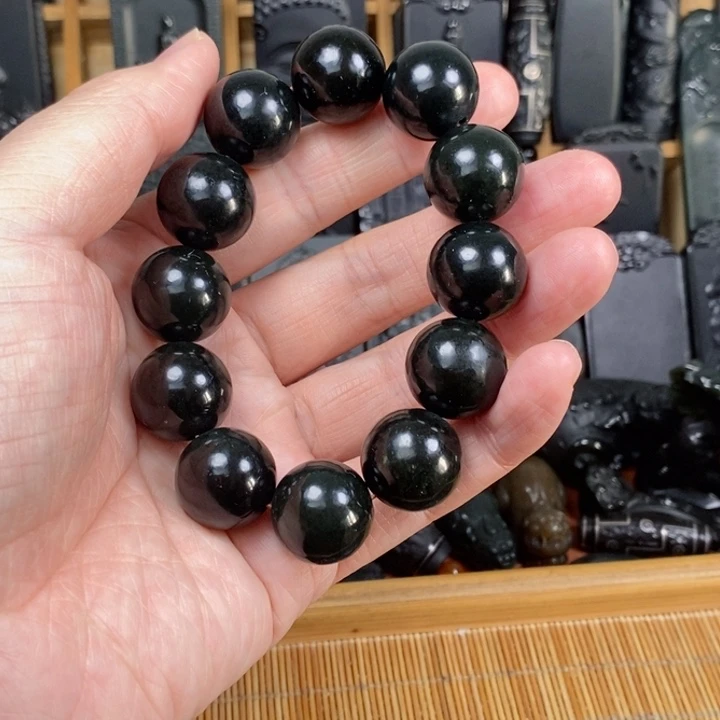 和田玉（青玉）未镶嵌颈饰卡18圆珠手串