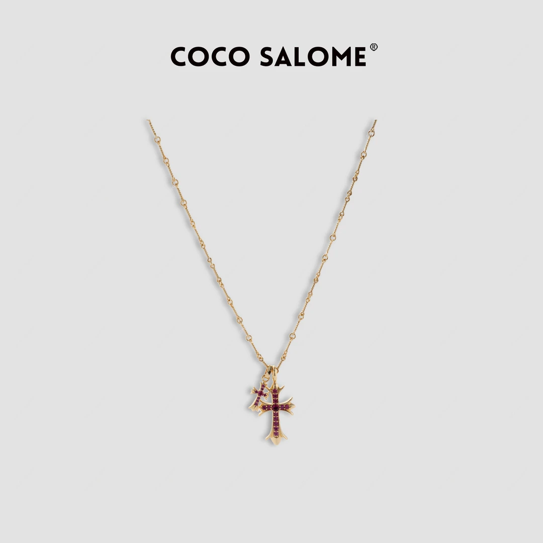 铜合金项链 COCO SALOME 新款彩色双十字架项链女锁骨链 B098