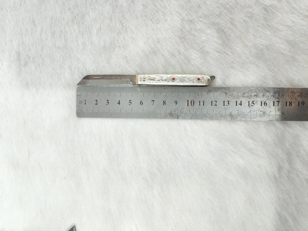 英吉沙手工 折叠刀 刀柄纯银