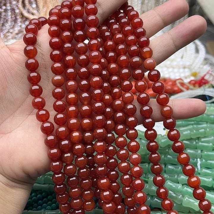 玛瑙/玉髓未镶嵌珠宝半成品一条8mm左右红玛瑙