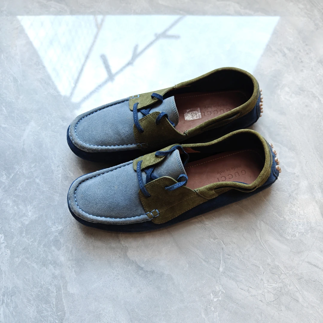 99新 GUCCI/古驰 42.5码/经典款双G拼色低帮乐福鞋豆豆鞋/无盒