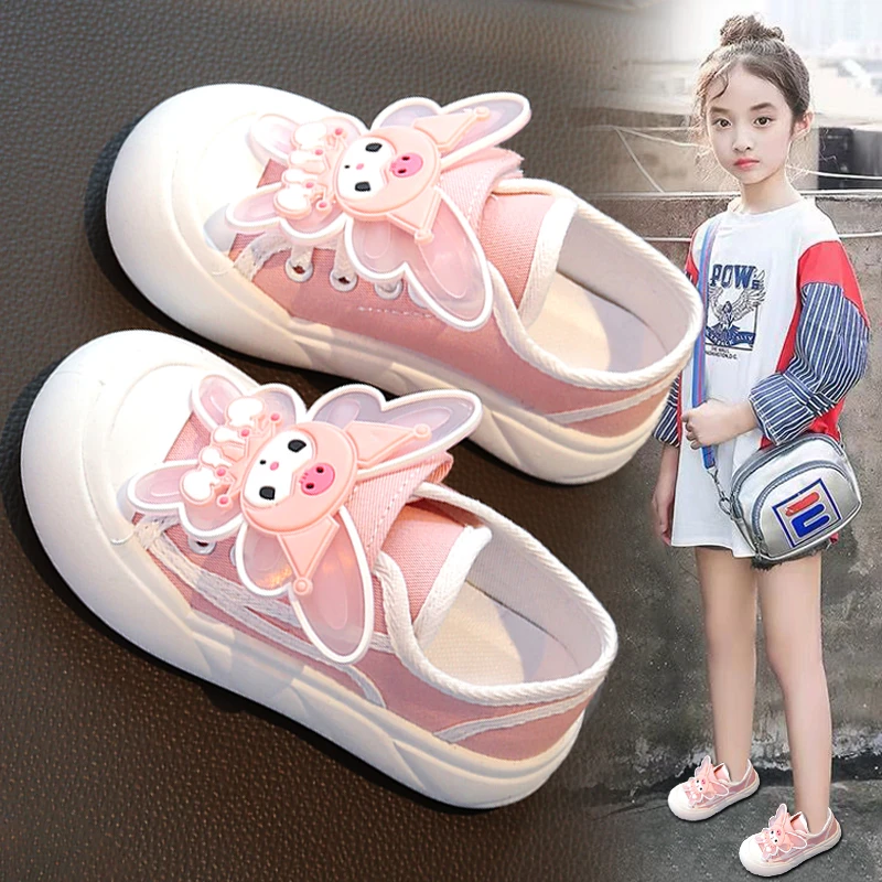 36I℃断码女童帆布鞋2025秋款儿童库洛米运动鞋女孩透气休闲板鞋