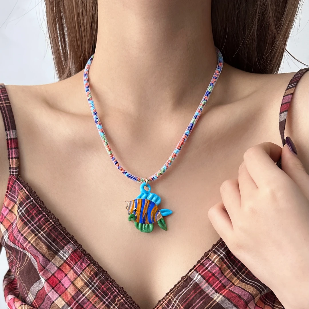 非金属亚克力项链 X5464-1可爱百搭设计感潮流海洋热带鱼项链女款