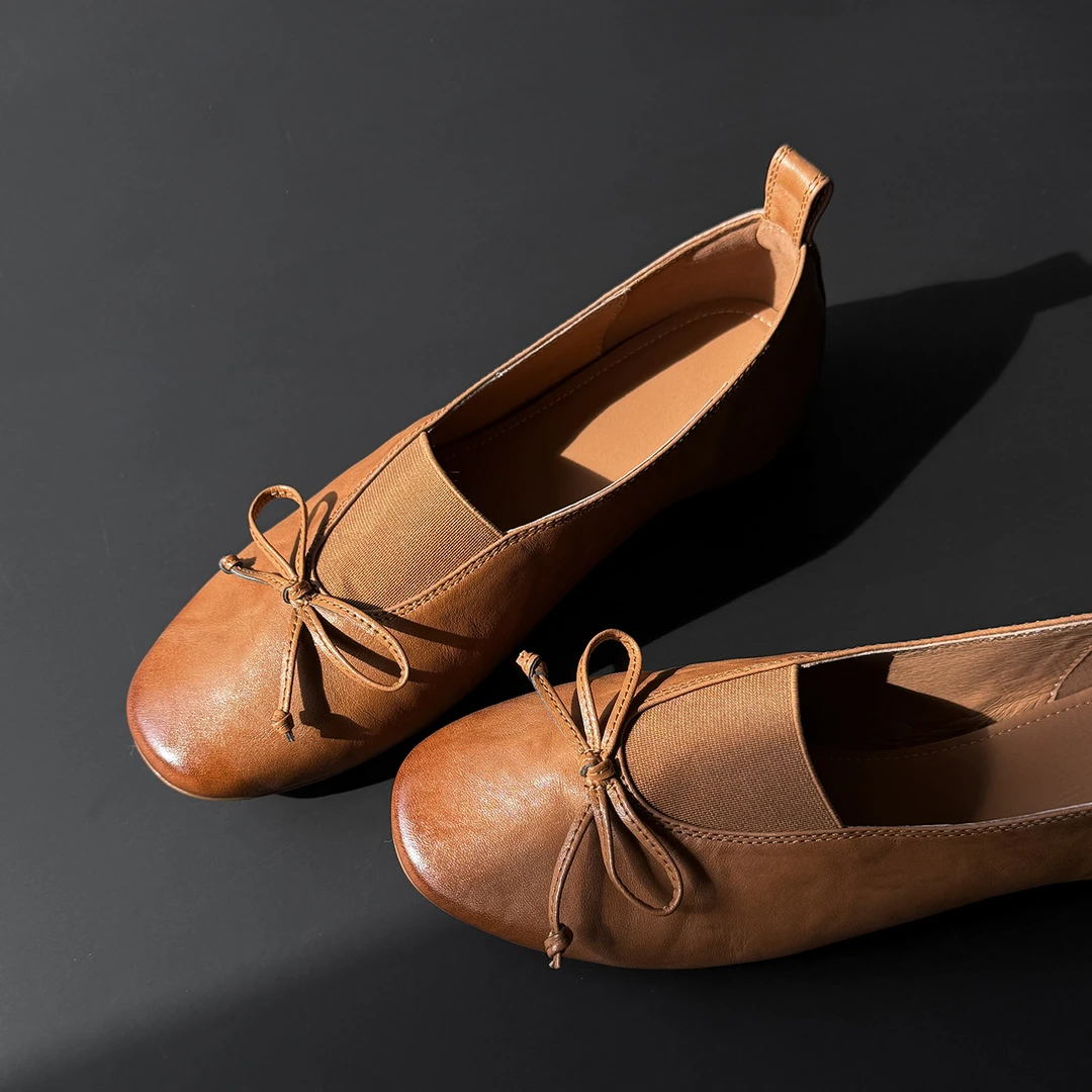 柔软百搭弹力收口蝴蝶结玛丽珍皮鞋女2026早春新款平底奶奶鞋单鞋