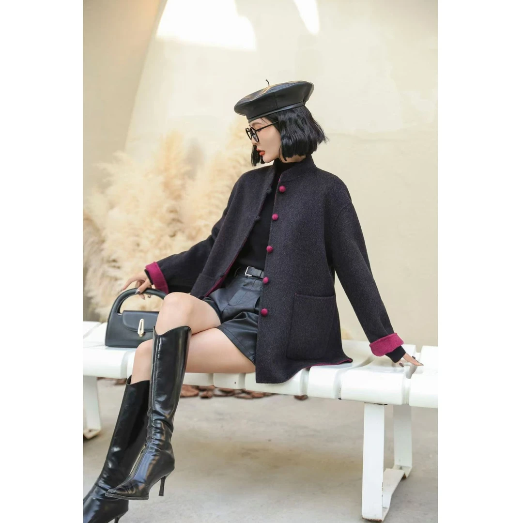 KIKI严选：24067-AFE家欧洲站南油秋冬新款国风袖子拼色毛外套