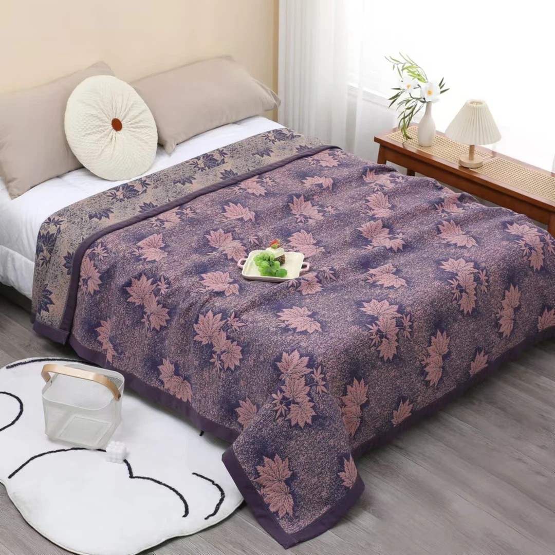 XDONGY（冬云家纺）高定230*250 叶迹紫色 羊 绒 蛋 白毯
