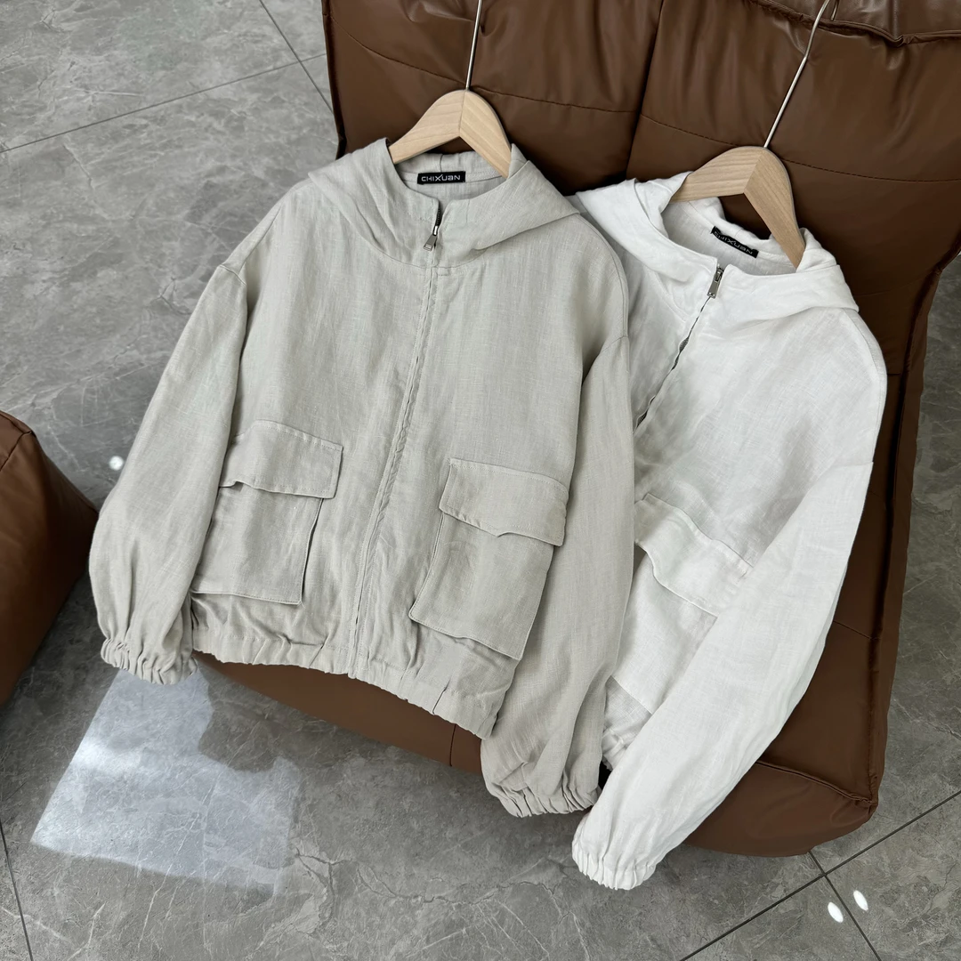 （100%麻）短款连帽外套  防晒