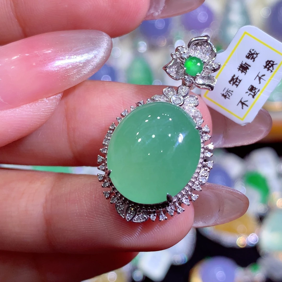 翡翠18K金镶嵌吊坠(不含链)