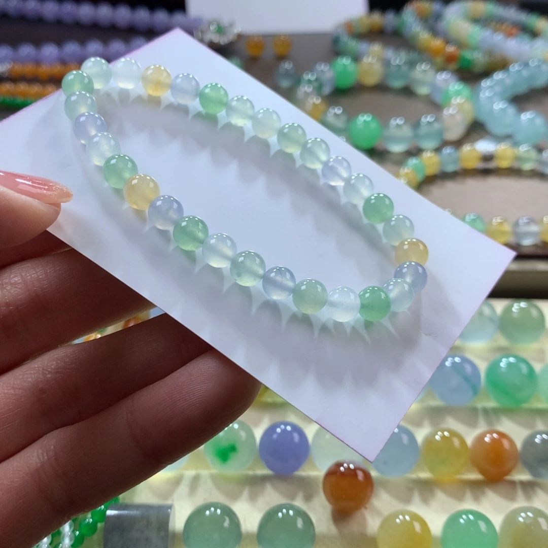 翡翠手链未镶嵌木那冰幻彩卡6