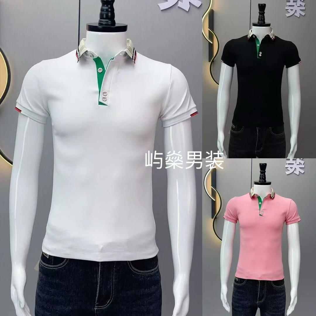 2025夏季男士polo衫翻领拼色潮流年轻帅气网红百搭修身短袖衣T恤