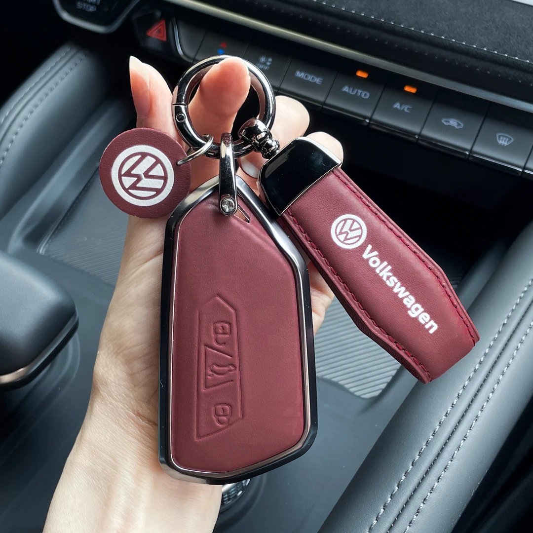 大众凌渡钥匙套高尔夫帕萨特合金途观LRling探岳id3id4途昂真皮绳